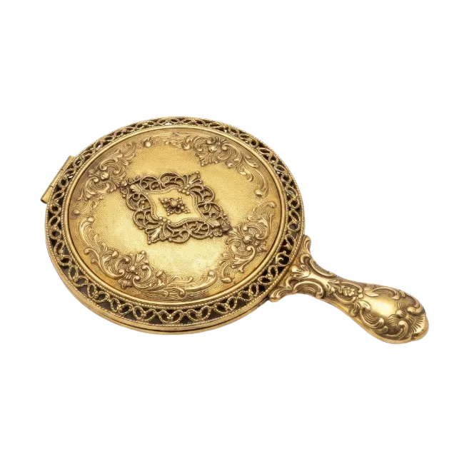 Vintage Handheld Gold Mirror
