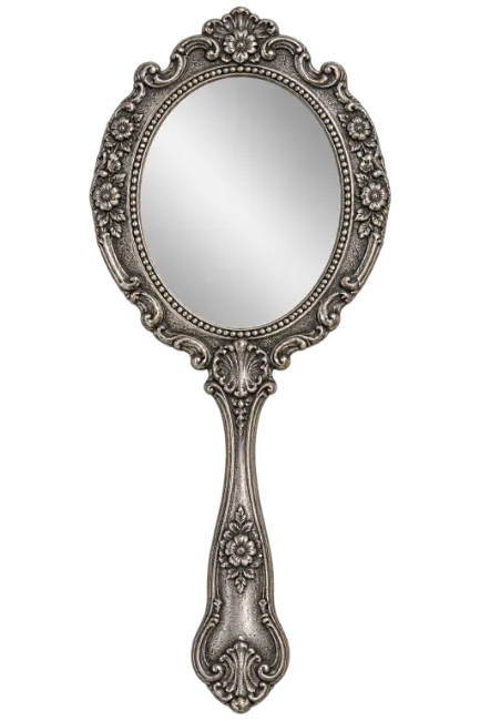 Vintage Handheld Mirror with Ornate Silver Frame