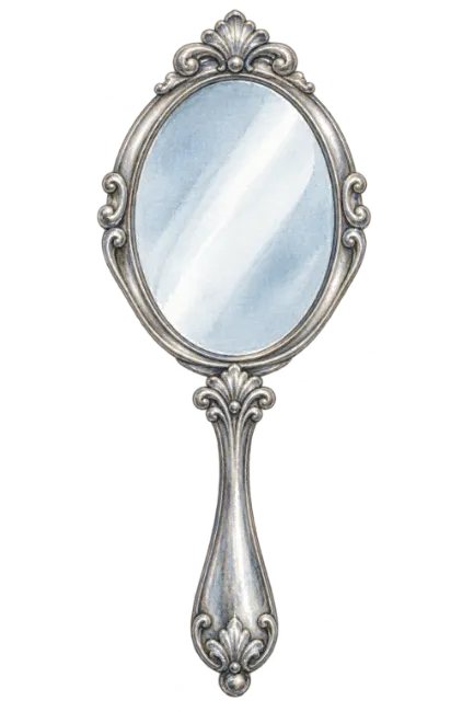 Vintage Handheld Silver Mirror Illustration