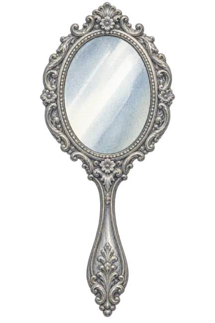 Vintage Handheld Silver Mirror Illustration