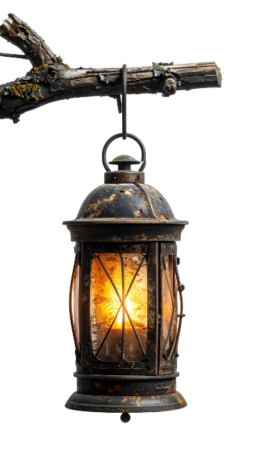 Vintage Hanging Lantern on Wooden Branch