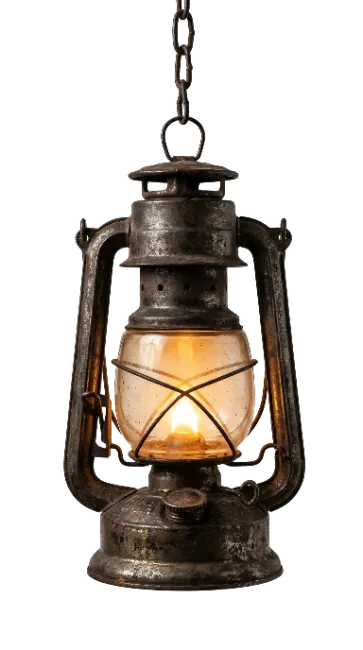Vintage Hanging Oil Lantern with Glowing Flame