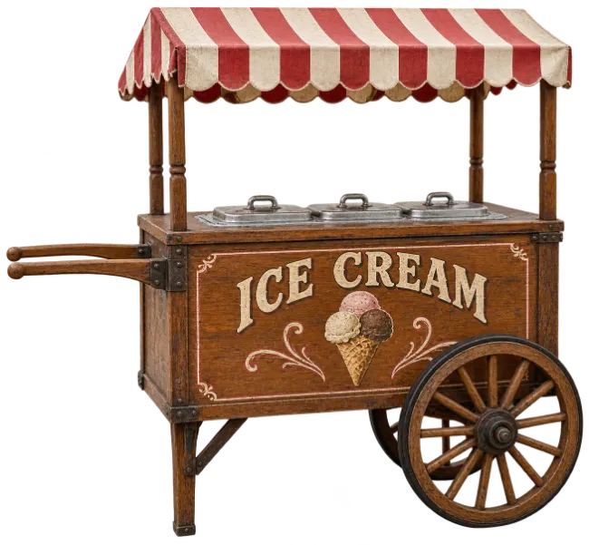 Vintage Ice Cream Cart with Red Awning