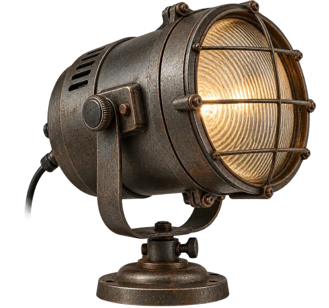 Vintage Industrial Spotlight with Glowing Bulb