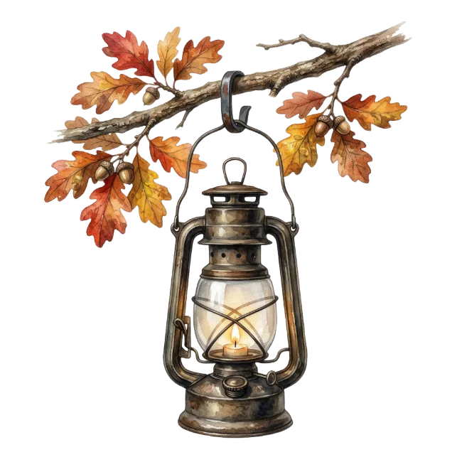Vintage Lantern Hanging from Autumn Branch