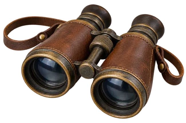 Vintage leather binoculars with brass details