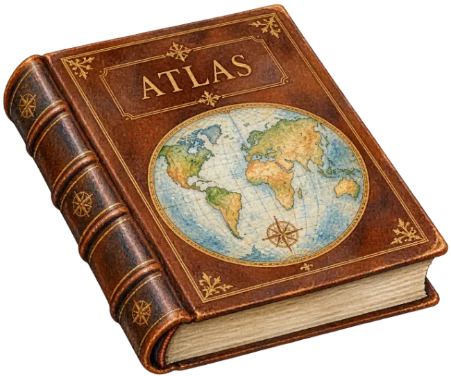 Vintage leather bound atlas book illustration