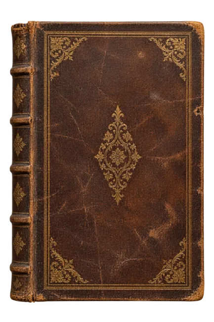 Vintage leather bound book with ornate gold embossing