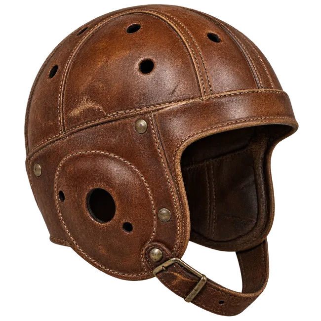 Vintage leather football helmet isolated on black