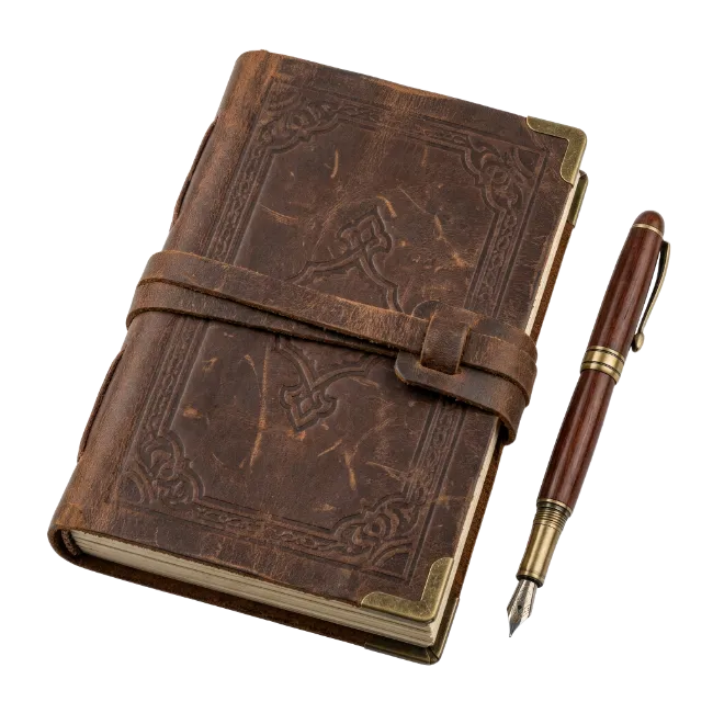 Vintage leather journal and fountain pen