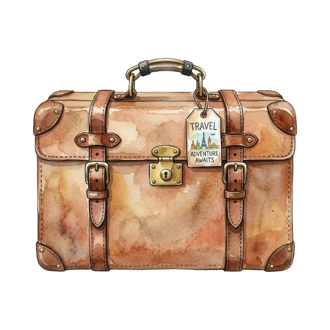 Vintage leather travel suitcase with tag