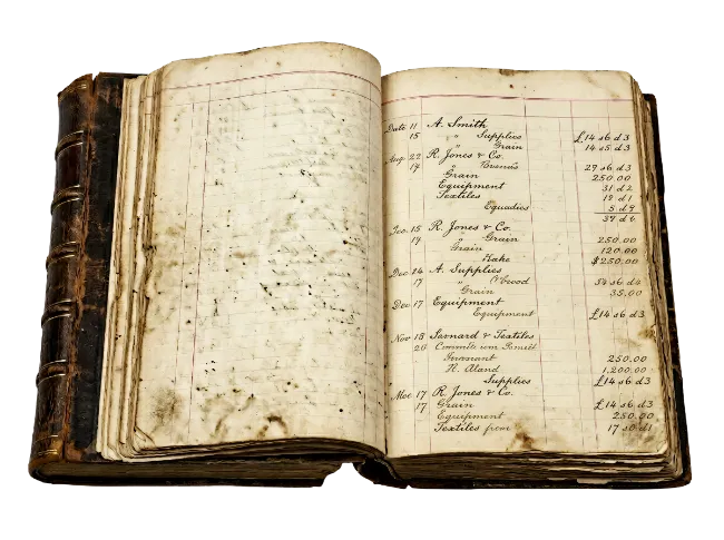 Vintage Ledger Book with Handwritten Financial Records