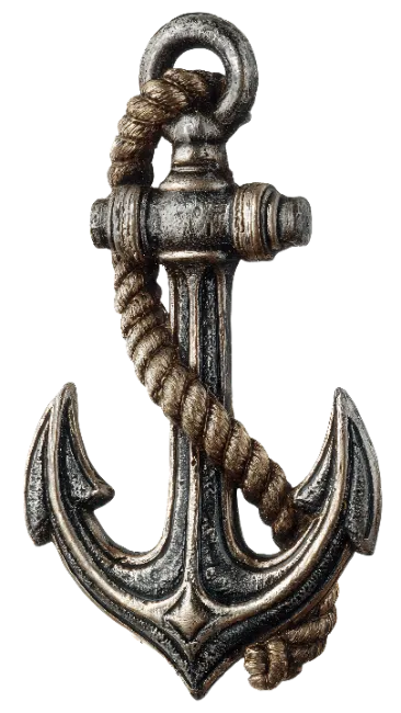 Vintage metal boat anchor wrapped in rope
