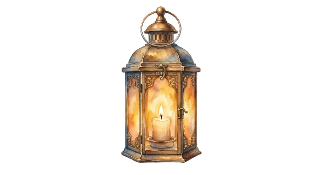 Vintage Metal Lantern with Burning Candle
