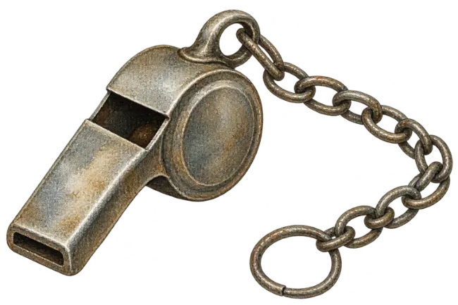 Vintage metal whistle with chain illustration
