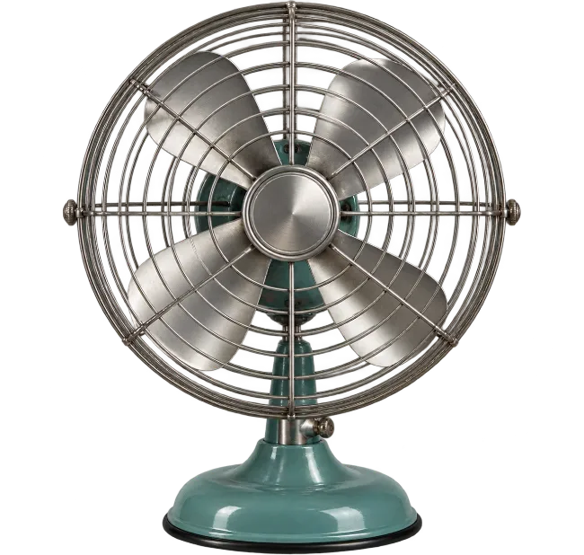 Vintage Metallic Desk Fan with Turquoise Base