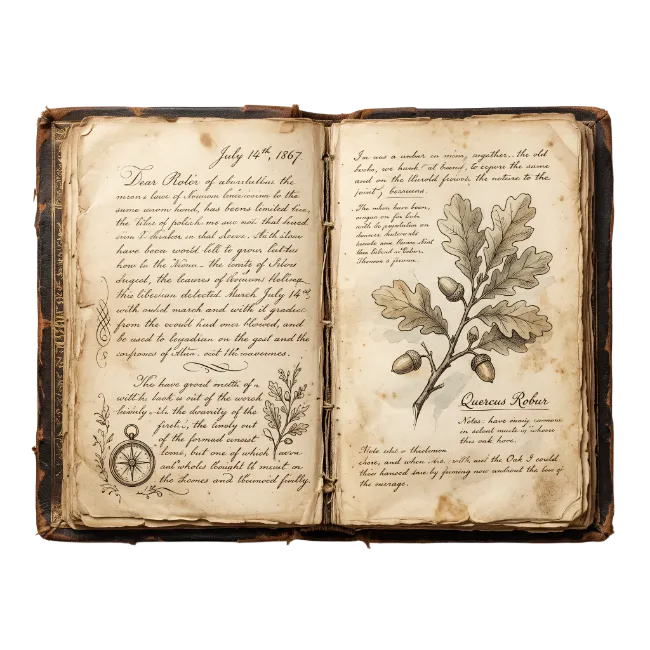 Vintage Open Journal with Handwritten Notes and Botanical Illustration