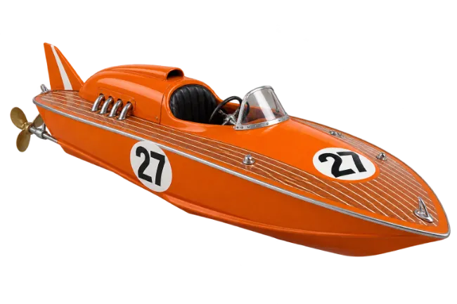 Vintage Orange Speedboat Model with Number 27