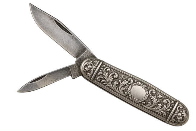 Vintage Ornate Pocket Knife with Two Blades