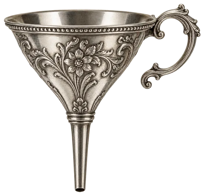 Vintage Ornate Silver Funnel with Handle