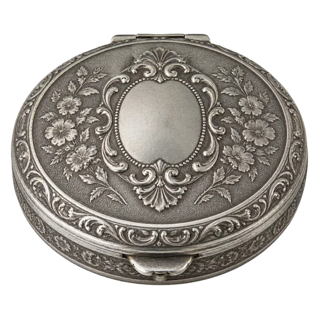Vintage Ornate Silver Trinket Box with Floral Engravings