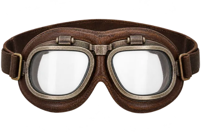 Vintage Pilot Goggles with Brown Leather Strap