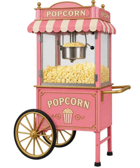 Vintage Pink Popcorn Cart with Fresh Popcorn