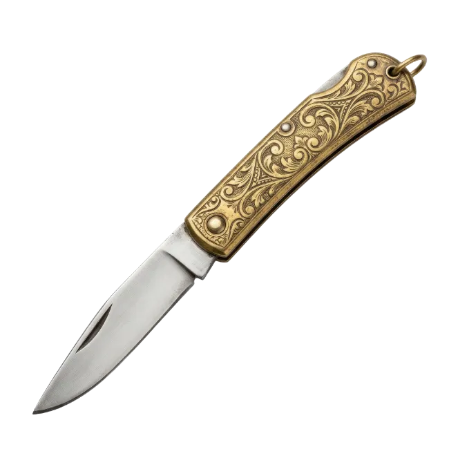 Vintage Pocket Knife with Engraved Brass Handle