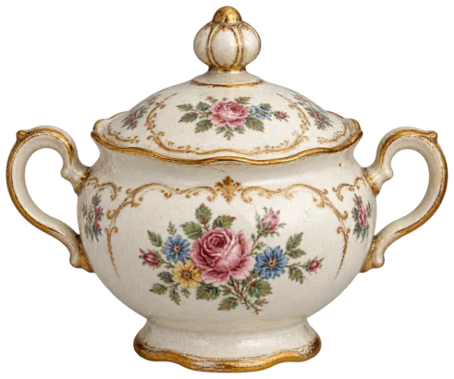 Vintage Porcelain Sugar Bowl With Floral Design
