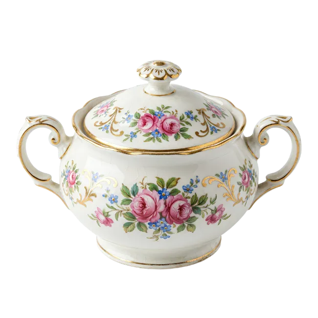 Vintage Porcelain Sugar Bowl with Floral Pattern
