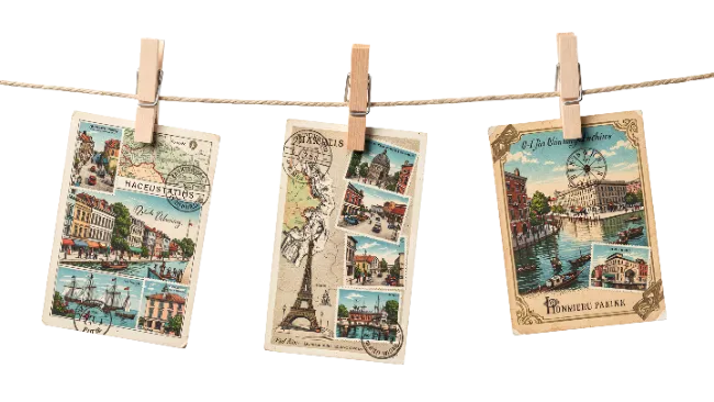 Vintage Postcards Hanging on a Rope
