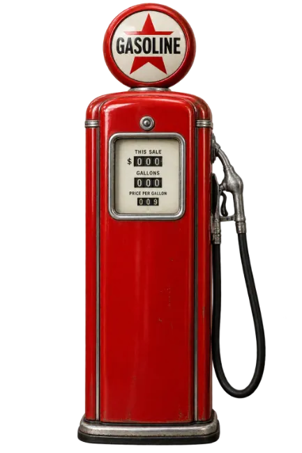 Vintage Red Gasoline Pump with Round Sign