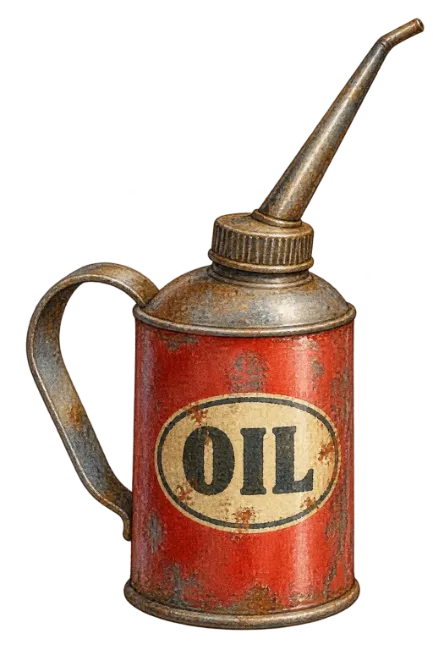 Vintage red metal oil can with long spout