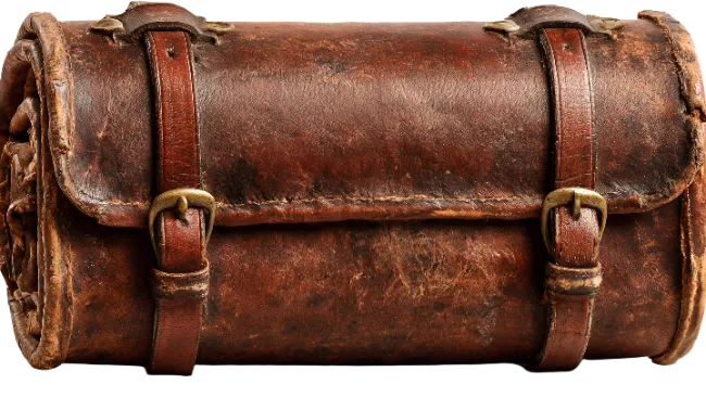 Vintage Rolled Brown Leather Bedroll with Buckles
