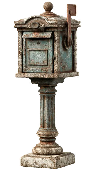 Vintage Rusted Metal Mailbox on Pedestal