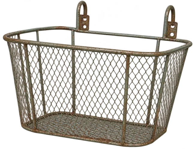 Vintage Rusted Wire Bicycle Basket
