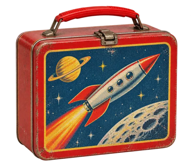 Vintage Space Rocket Metal Lunch Box