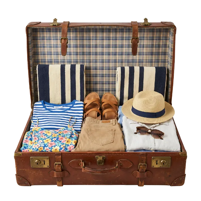 Vintage Suitcase Packed With Travel Clothes