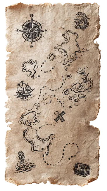 Vintage treasure map with compass and islands