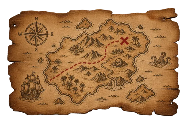 Vintage Treasure Map with Route and Compass