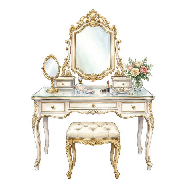 Vintage Vanity Table with Mirror and Stool