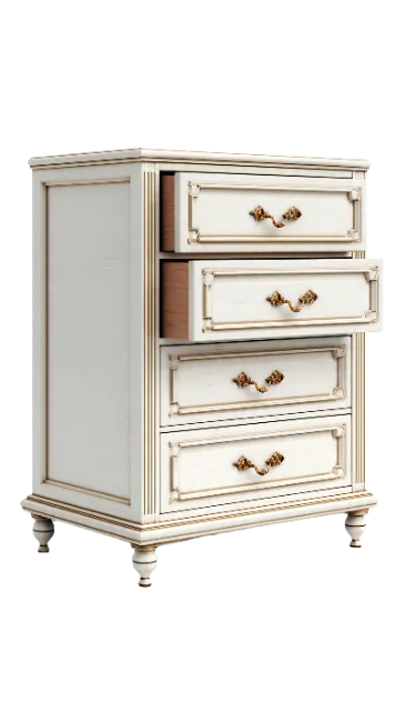 Vintage White Wooden Bedside Table with Four Drawers