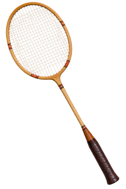 Vintage Wooden Badminton Racket with Wrapped Handle