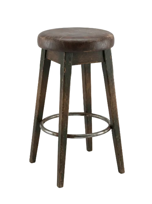 Vintage Wooden Bar Stool with Leather Seat