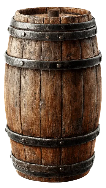 Vintage Wooden Barrel with Iron Hoops