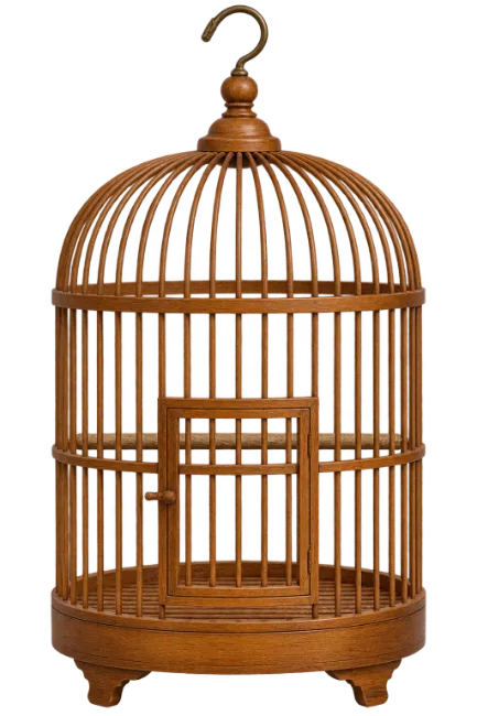 Vintage Wooden Birdcage With Open Door