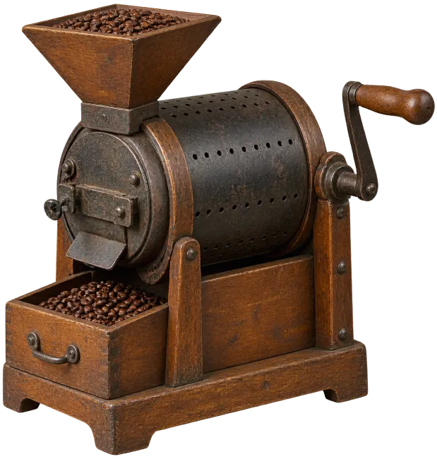 Vintage Wooden Coffee Bean Roaster Machine
