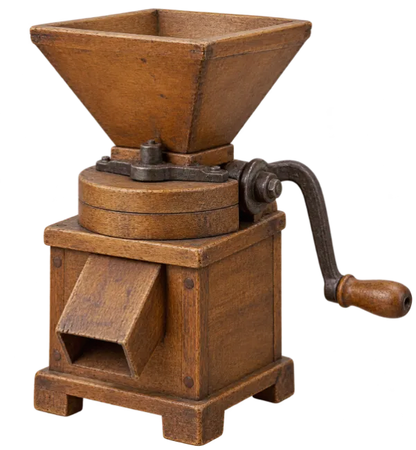 Vintage Wooden Coffee Grinder with Hand Crank