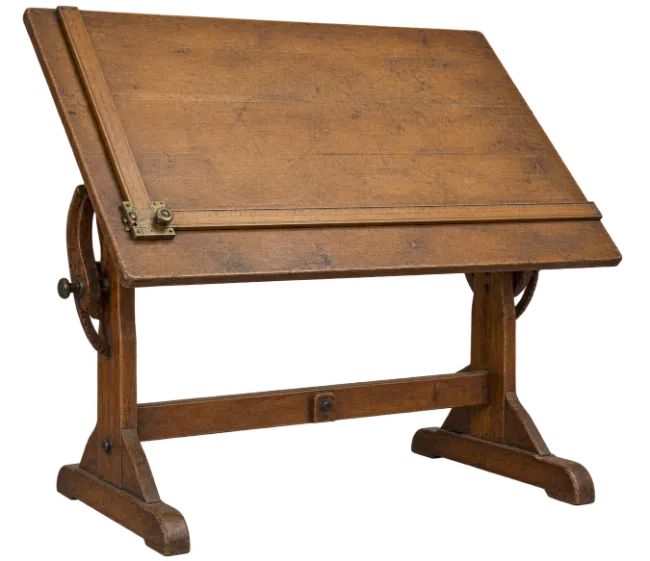 Vintage Wooden Drafting Table with T-Square