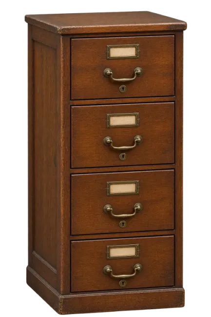 Vintage Wooden Filing Cabinet with Four Drawers